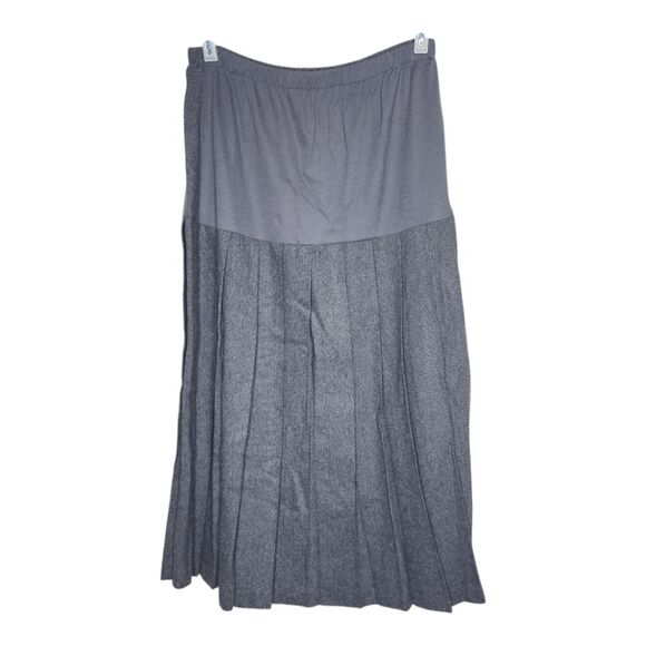 Vintage Wool Blend Gray Pleated Lagenlook Teacher Midi Skirt Size Small - Picture 1 of 5